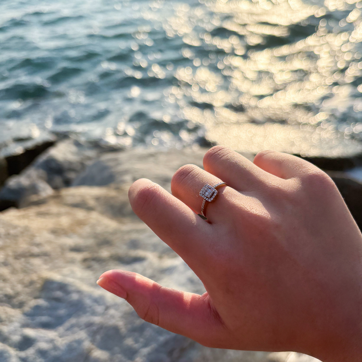 Halo Baguette Ring